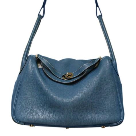 Hermes 34cm Blue Jean Clemence Leather Lindy Bag